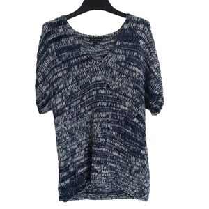 Eileen Fisher Petite Small Blue Woven Knit Short Sleeve Top